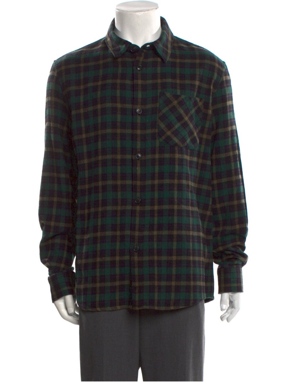 A.P.C. Men's Black & Green Plaid Button-Down Shirt